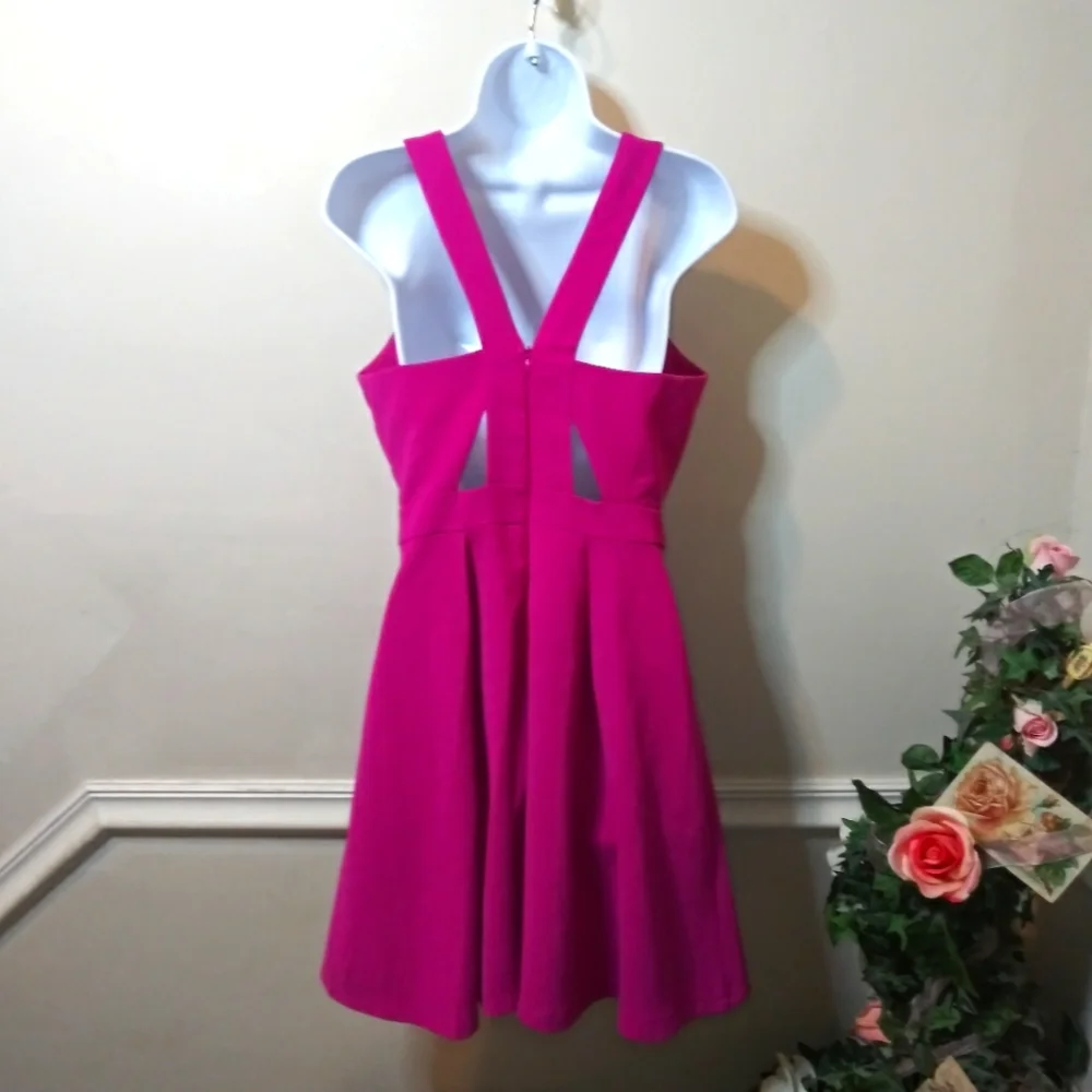 Adelyn Rae Sexy Fuschia Scalloped Peek-A-Boo Bodice Skater Style Dress - Picture 6 of 13